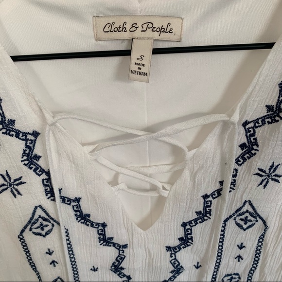 Cloth & People White Embroidered Dress Beachy Boho Small - Picture 9 of 11